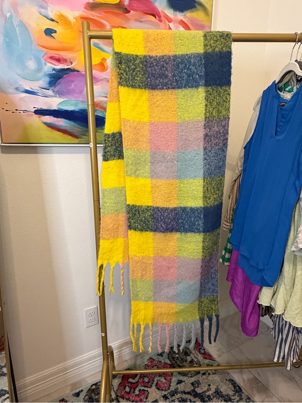 Mudpie Colorblock Fringe Scarf in Yellow, Blue, Pink one size